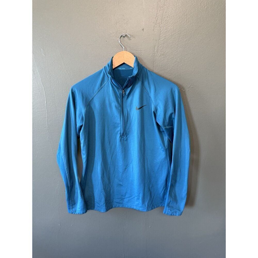 Nike Pro Womens Blue 1/4 Zip Long Sleeve Pullover Mock Neck Sweater Size Medium